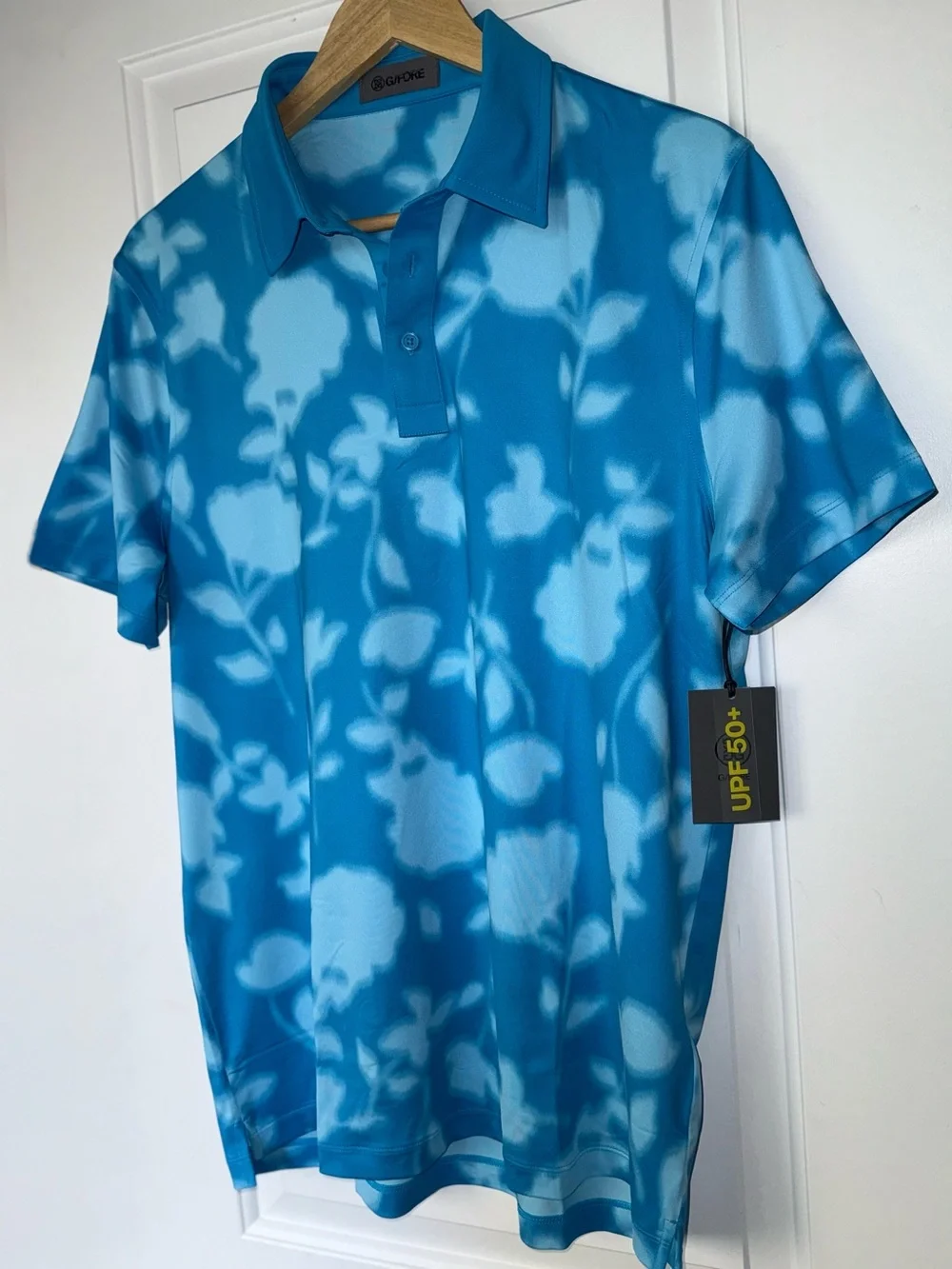 G/FORE NWT Blur Floral Tech Jersey Polo in Venetian Blue